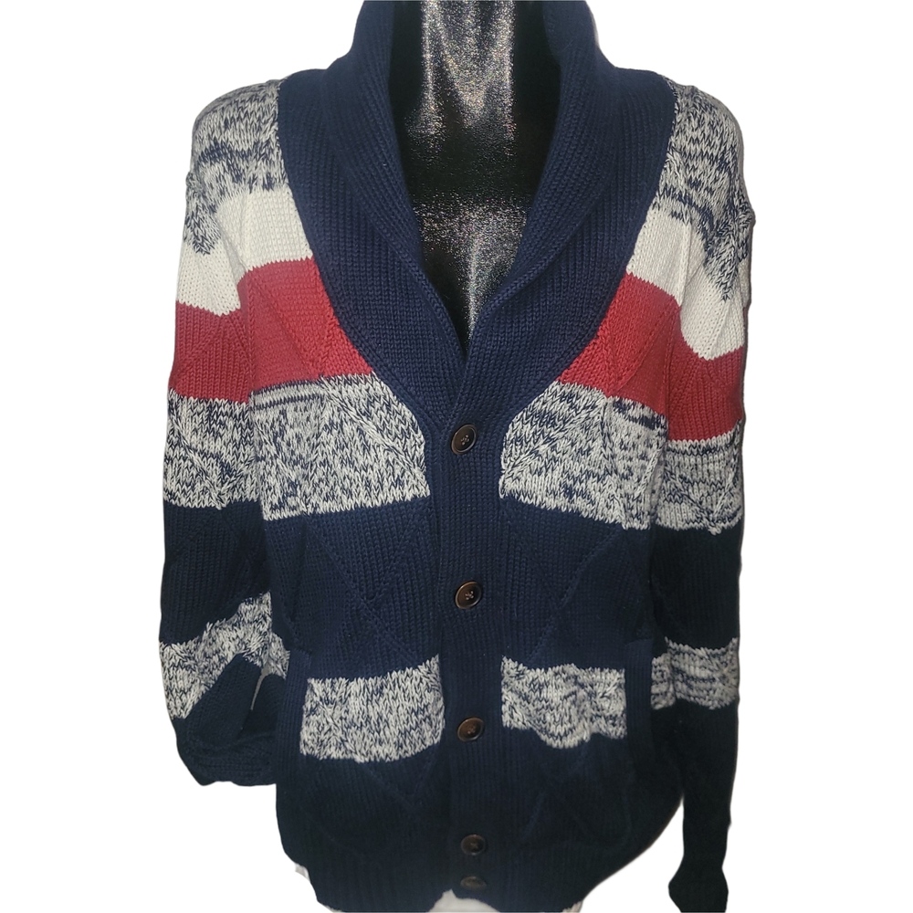 Tommy Hilfiger Men's Shawl Collar Fisherman Button Up Knit Cardigan Sweater L